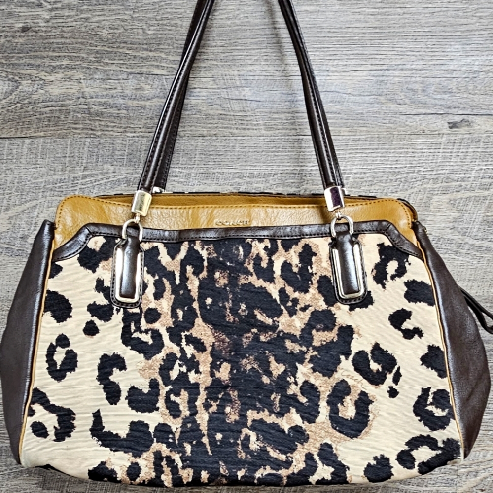 Coach Leopard Print Shoulder Bag - Brown and Cream